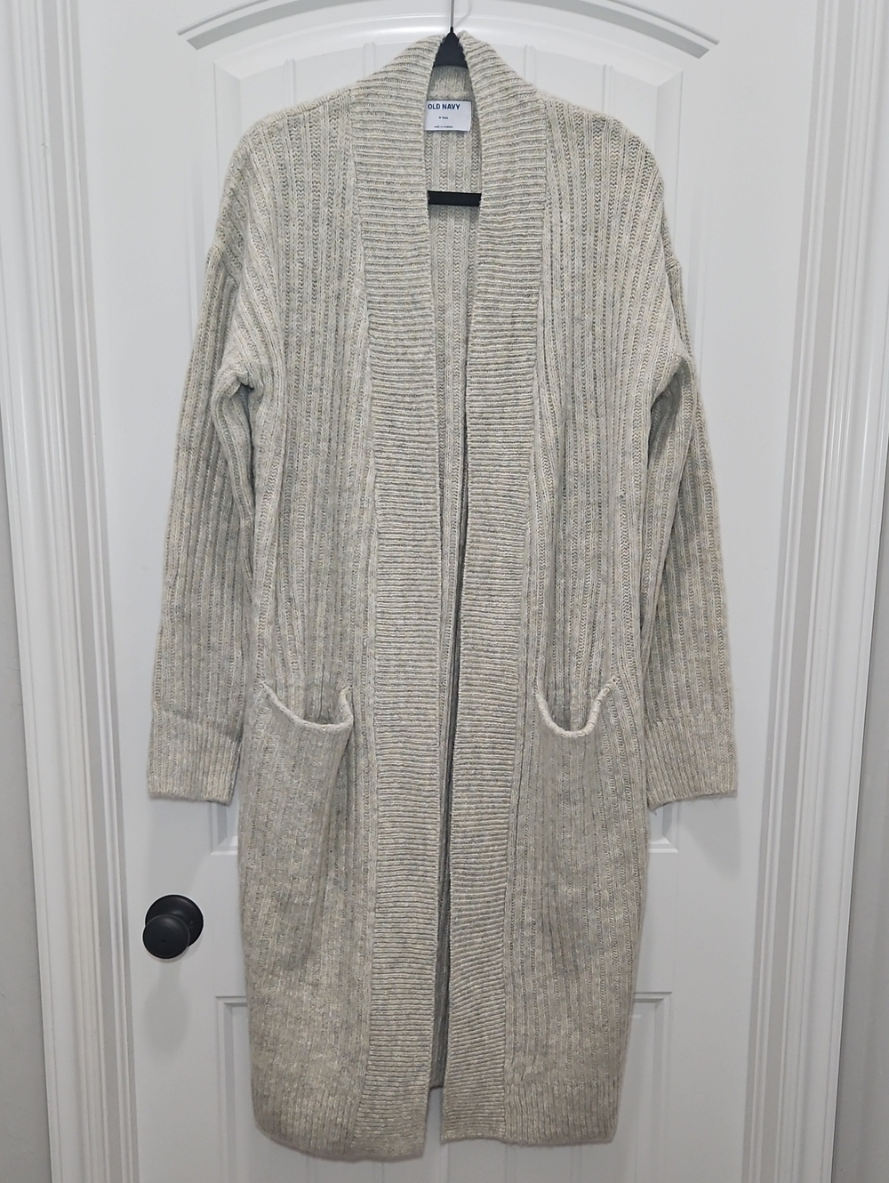 Old Navy Neutral Ribbed Open-Front Long Cardigan Duster Sweater Medium Tall